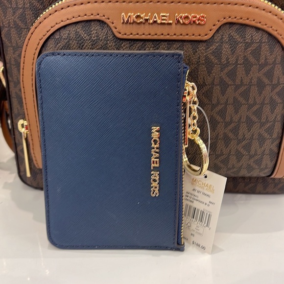 MICHAEL KORS SM TOP ZIP COINPOUCH WITH ID KEYCHAIN CARDHOLDER WALLET 
NAVY NWT - Picture 2 of 16